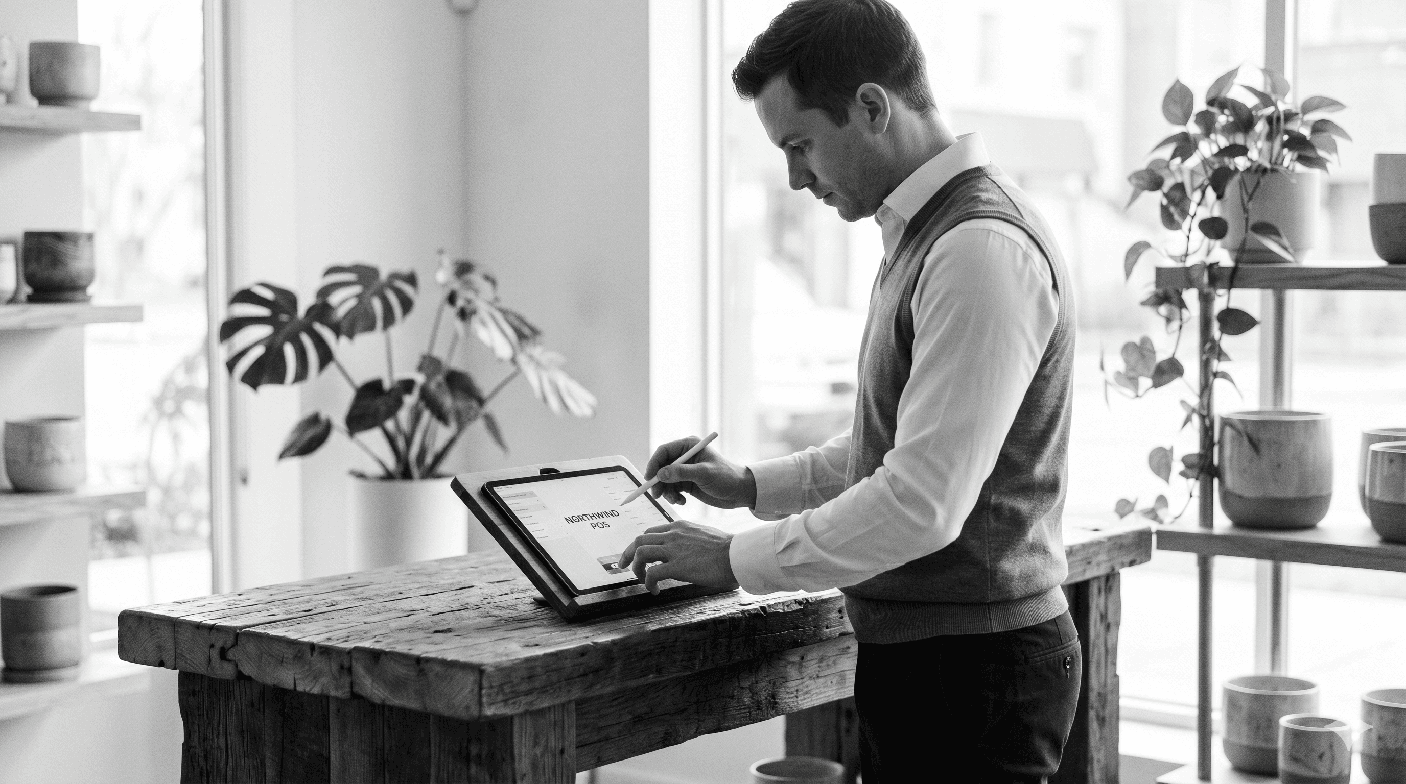 An independent shopkeeper at the counter with a customer